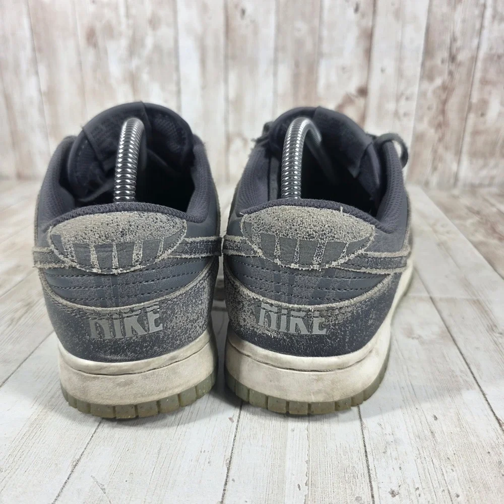 Nike Dunk Low Grey Cracked Leather Mens Shoes Sneakers Size 9.5 US‎